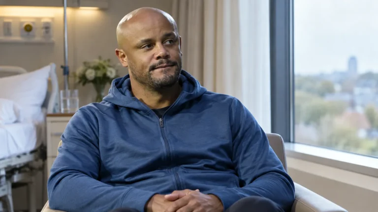 Vincent Kompany zit rustig in een ziekenhuiskamer tijdens zijn herstel.