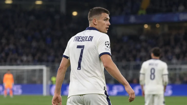 Nicolo Tresoldi in het witte Club Brugge-shirt op het veld.