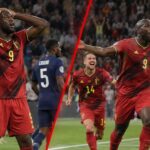 Lukaku ziet zijn late goal links afgekeurd en viert rechts de Belgische finaleplaats.