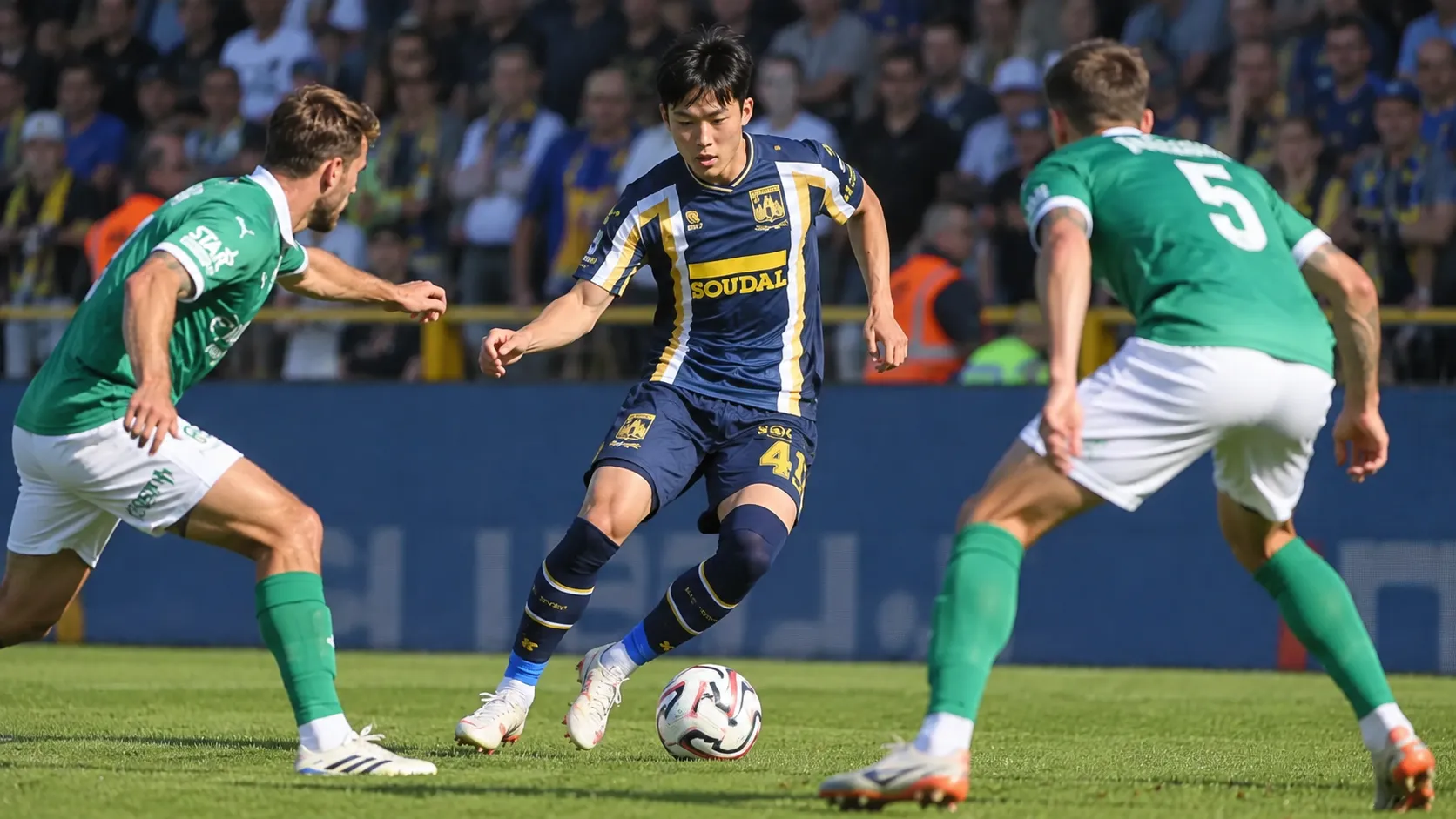 Min-hyeok Yang van KVC Westerlo in actie tijdens een wedstrijd.