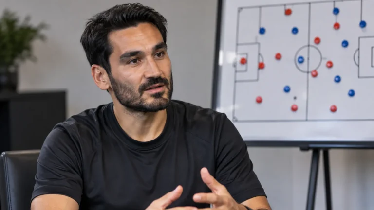 Ilkay Gündogan spreekt tijdens een rustig voetbalinterview.