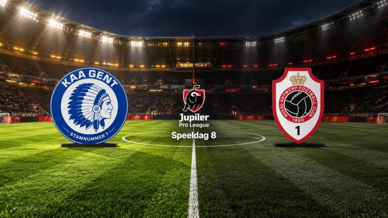 KAA Gent en Royal Antwerp FC tegenover elkaar in een symmetrisch stadionbeeld rond Speeldag 8.
