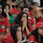Marokkaanse supporters reageren ingetogen in de tribune na een gelijkspel tegen Mali.
