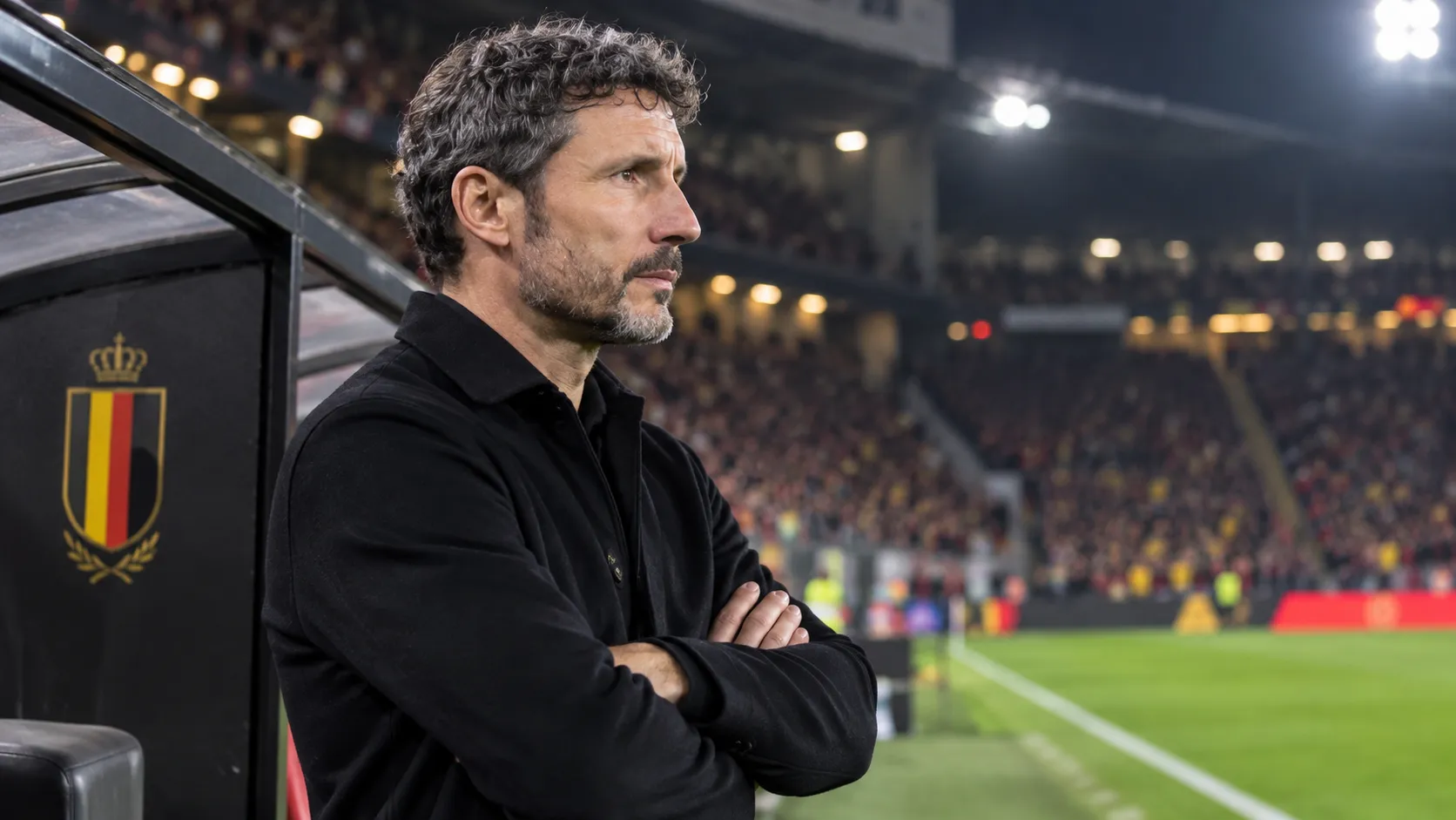 Mark van Bommel in de technische zone van Belgiƫ voor een Nations League-wedstrijd.