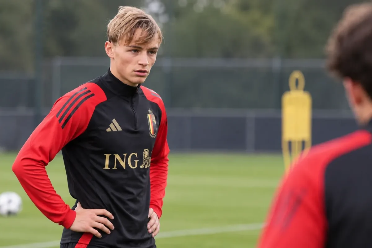 Matte Smets tijdens een training van de Belgische beloften.