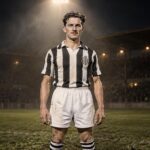 René Thirifays in het zwart-wit van Sporting Charleroi onder één krachtige stadionspot
