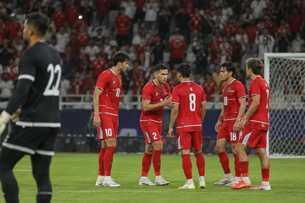 Indonesische spelers in rode tenues tijdens de finale tegen Thailand.