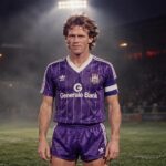 Franky Vercauteren in Anderlecht-tenue van 1983 onder één krachtige stadionspot