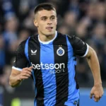 Nicolò Tresoldi in het shirt van Club Brugge tijdens een wedstrijdmoment.