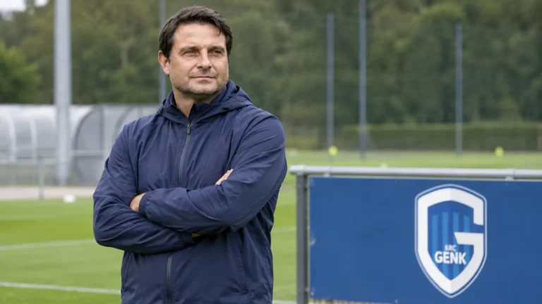 Imre Szabics staat als assistent-coach op het trainingscomplex van KRC Genk.