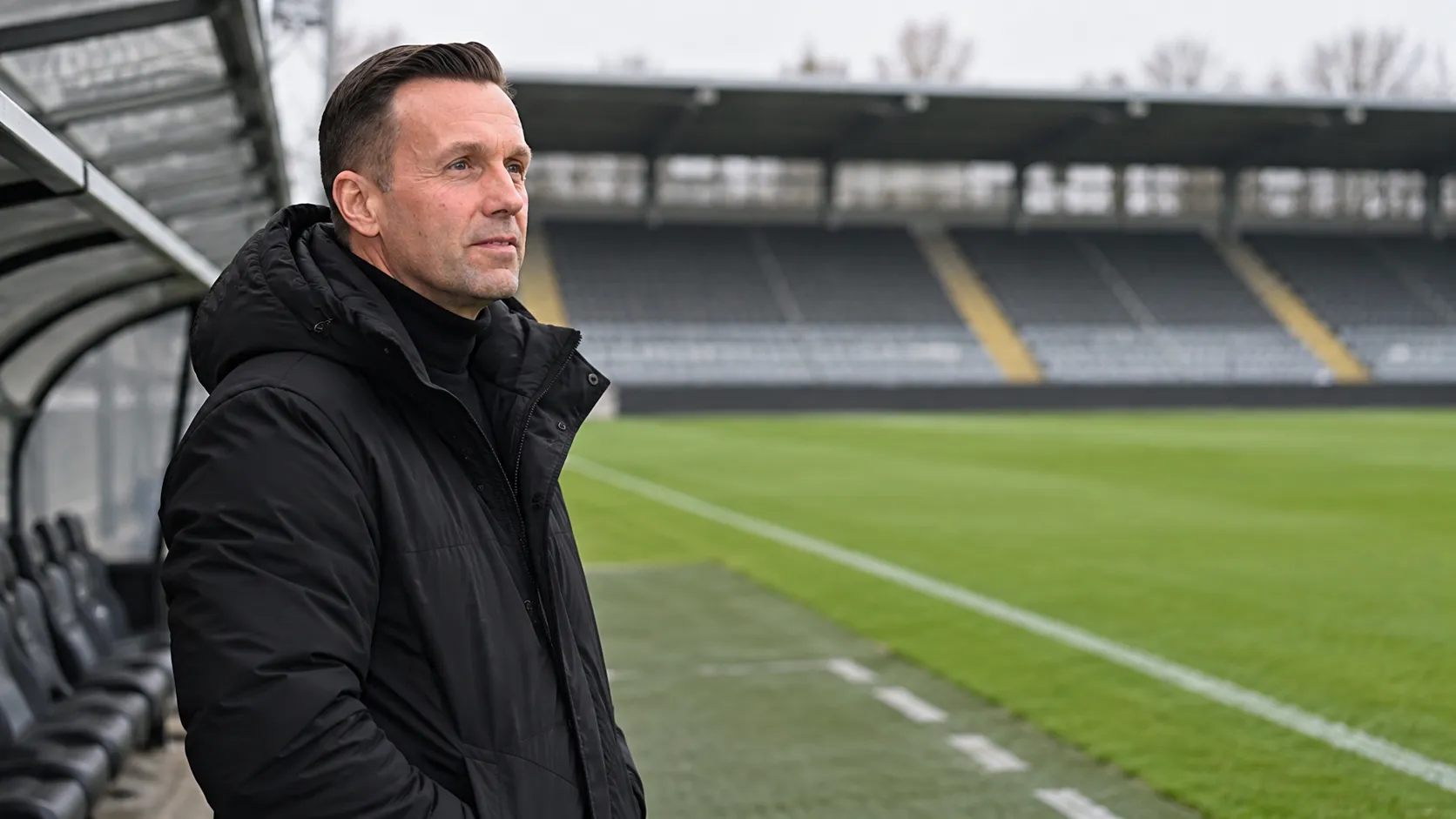 Ronny Deila in een rustige technische zone van een stadion.