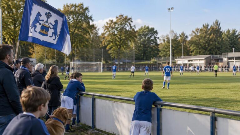 Het voetbalterrein van Koninklijke OLVAC op Sportcentrum Mariënborgh, met blauw-witte clubdetails en lokale clubsfeer.