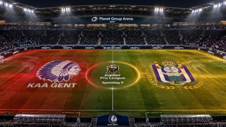 KAA Gent en RSC Anderlecht centraal in een donkere stadionscan voor Speeldag 9
