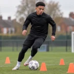Jadon Sancho traint alleen met kegels en ballen op een amateurveld in Manchester.