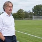 Adrie Koster kijkt naast een lokaal voetbalveld uit over het trainingsveld.