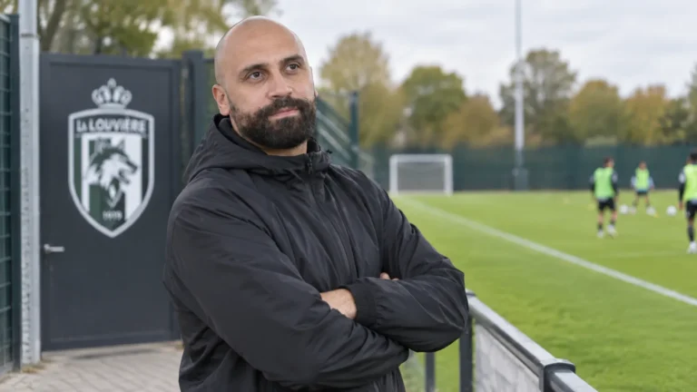 Anthony Vanden Borre volgt een training van de U21 van La Louvière langs het veld.