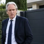 Jorge Jesus in donker pak bij de toegang van zijn woning.