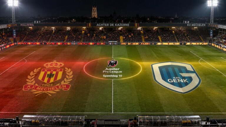 KV Mechelen en KRC Genk centraal in een donkere stadionscan voor speeldag 10