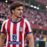 Shai Gilgeous-Alexander in Atlético Madrid-kleding aan de rand van een voetbalveld.