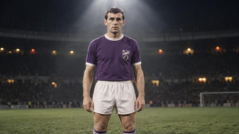 Jacky Stockman in het paars-wit van Anderlecht onder een krachtige stadionspot