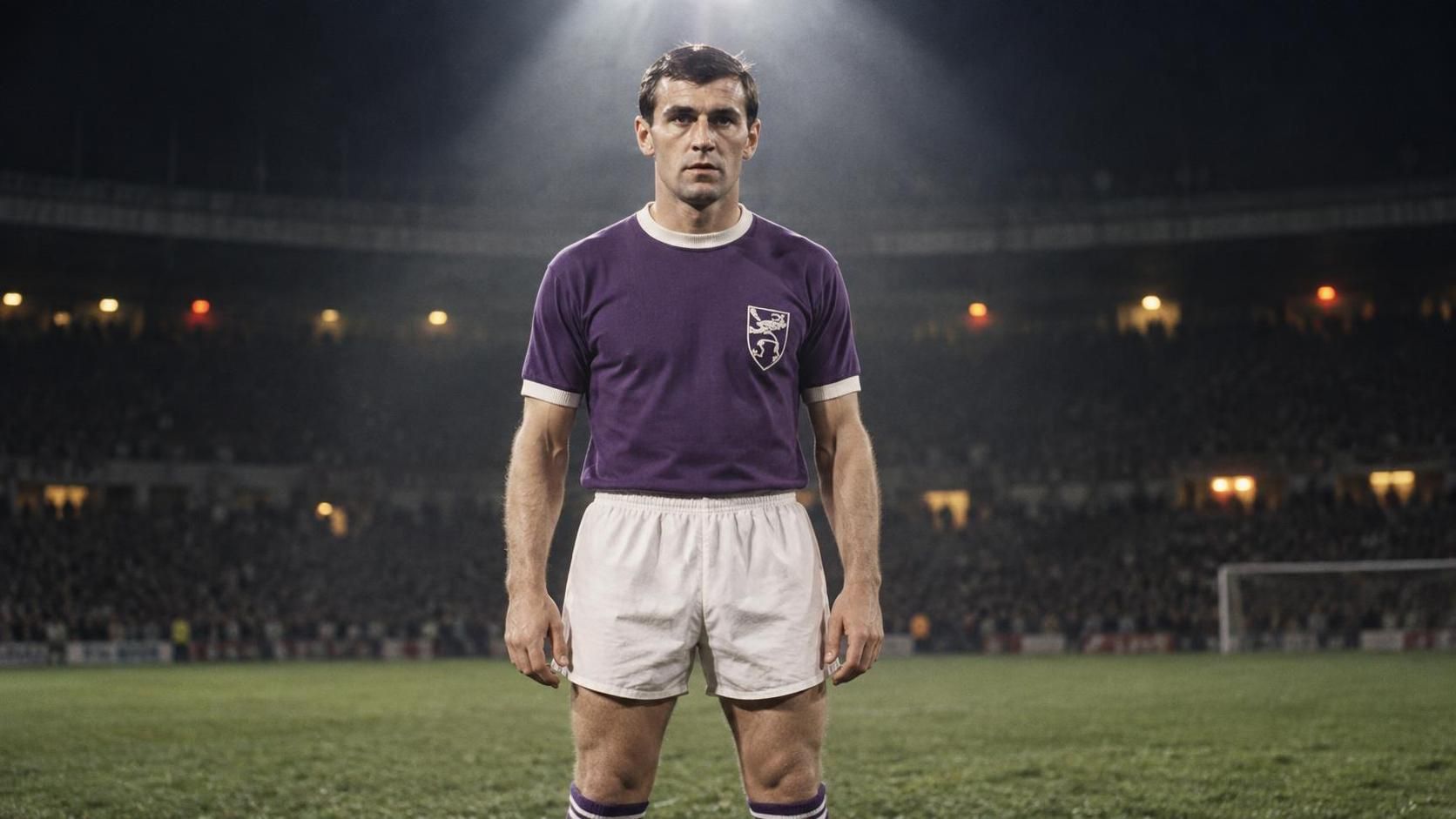 Jacky Stockman in het paars-wit van Anderlecht onder een krachtige stadionspot