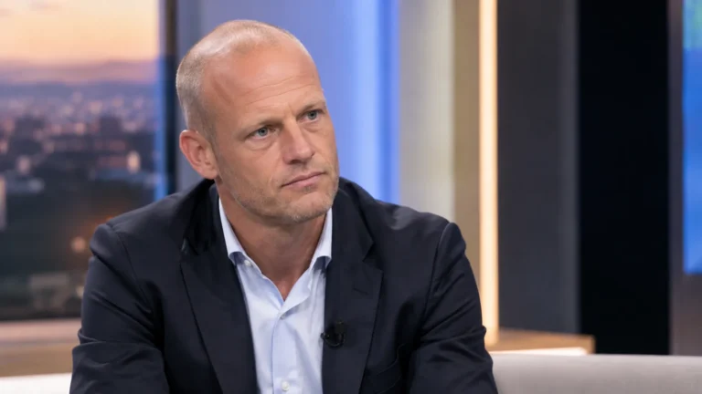Olivier Deschacht tijdens een televisie-interview in een studio.