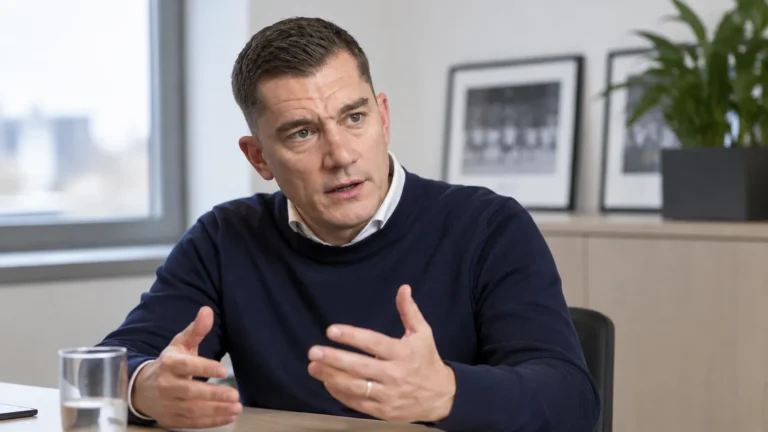 Jonathan Lardot tijdens een interview in een kantooromgeving.