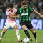 Fedde Leysen van Sassuolo in een duel tijdens een Serie A-wedstrijd.