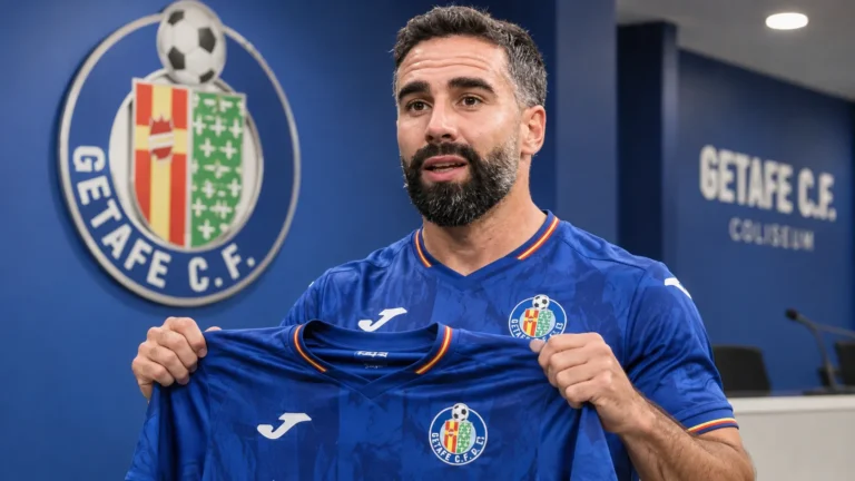 Dani Carvajal tijdens zijn officiële shirtpresentatie bij Getafe CF.